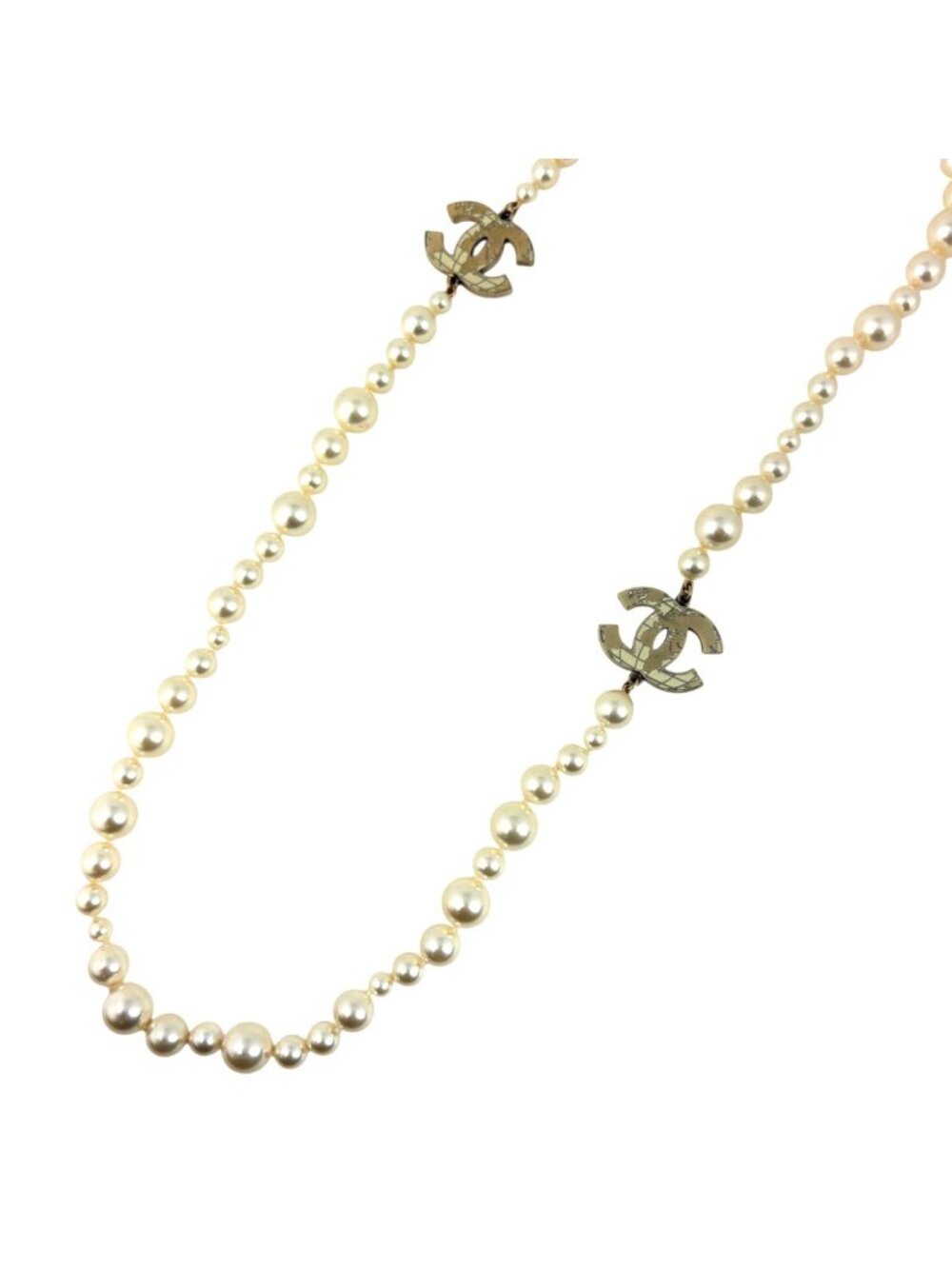 Chanel Necklace CC Logo Faux Pearl White Gold